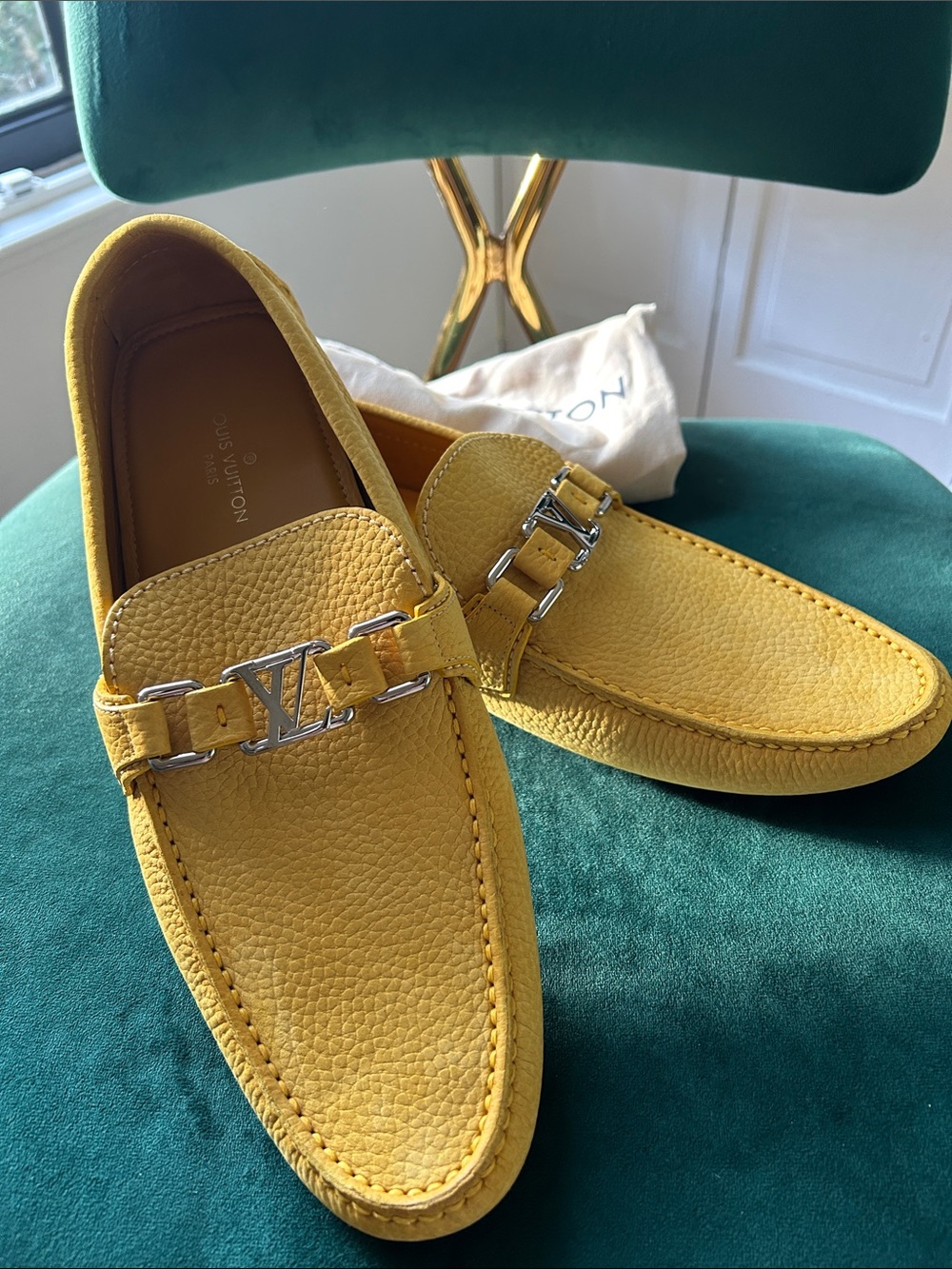 Louis Vuitton Men’s Yellow Pebbled Leather Bit Loafers